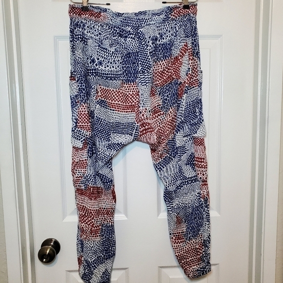 HEI HEI M Printed Nouveau Harem Jogger Pants Drop Crotch Cargo - Picture 7 of 12
